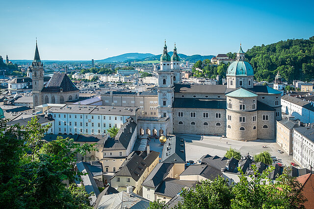 View of Salzburg Cathedral and the DomQuartier from the Mönchsberg